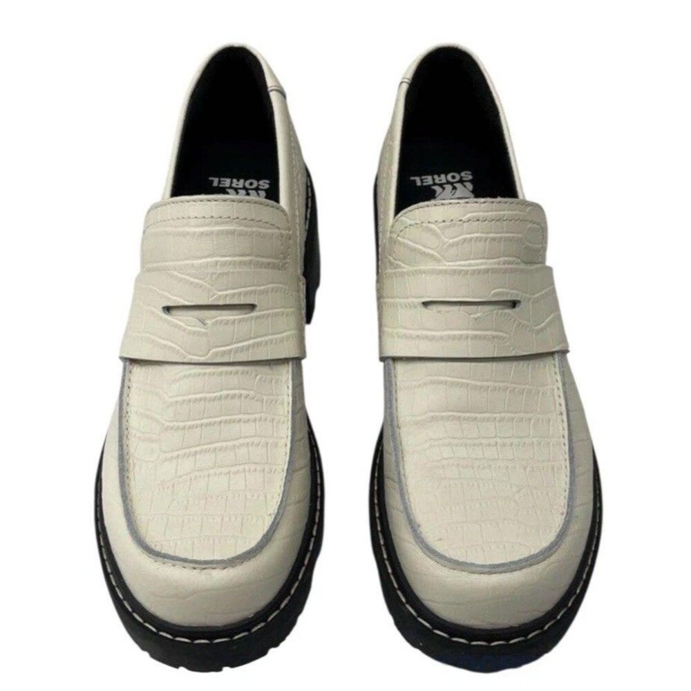 Brand New SOREL Women's Joan Now City Platform Loafer Chalk Chunky Cream Black